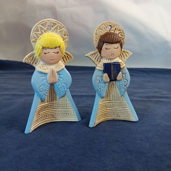 Ceramic Singing Angels Christmas Ornaments Vintage Hand Painted Replacements - Picture 8 of 13